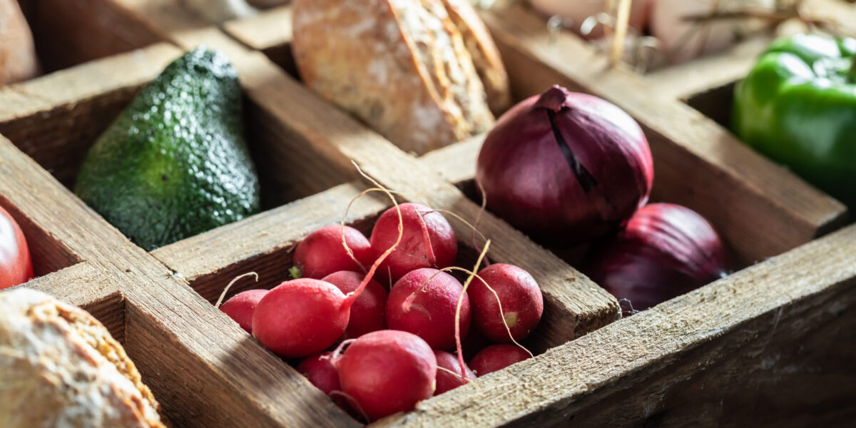 Healthy ingredients for sandwich with cheese, tomato and radish
